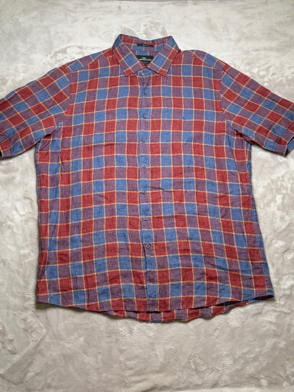Rodd & Gunn Button Up Shirt Mens XL Short Sleeve Plaid 100% Linen Preppy Italy